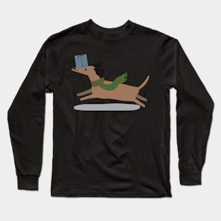 Running dog with a gift Long Sleeve T-Shirt